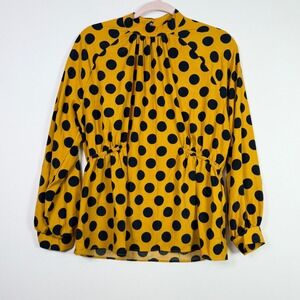 ZARA BASIC Yellow Polka Dot High Neck Elastic Waist Blouse M‎